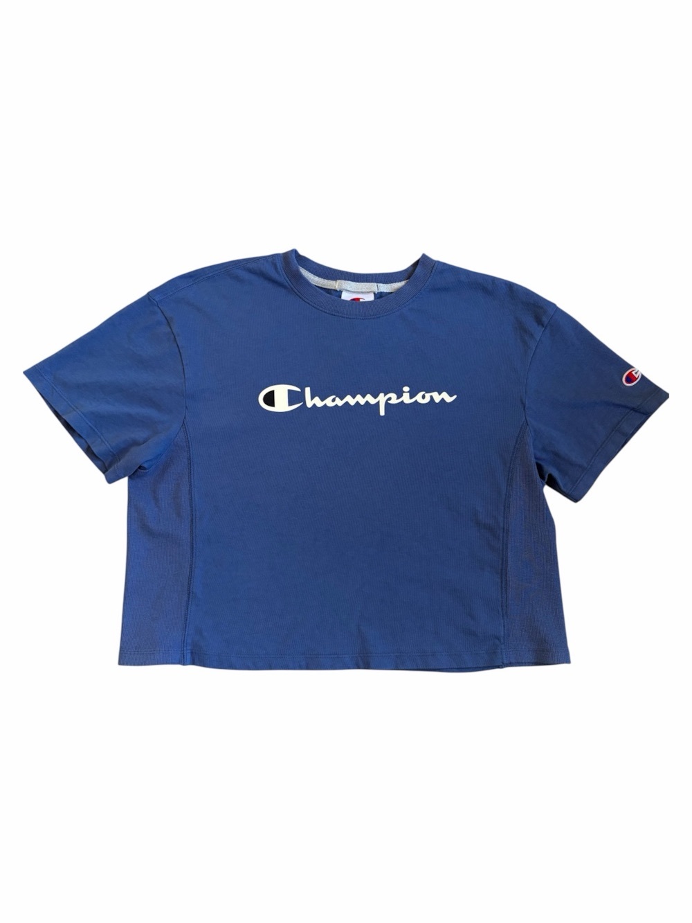 Champion Blue Script Logo Crop Tank